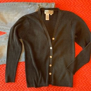Joseph A. Silk Black Ribbed Cardigan EUC